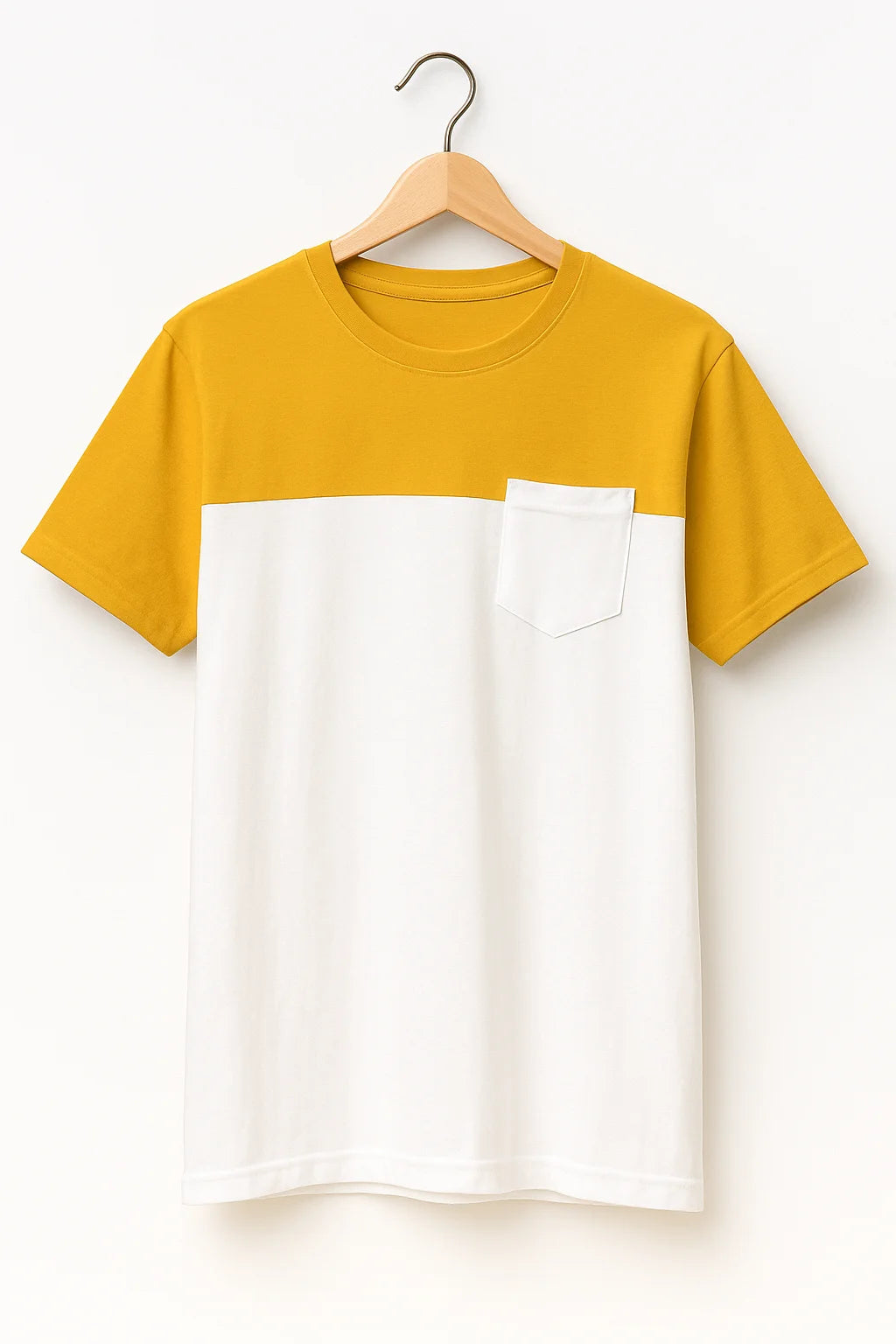 Mustard & White Colorblock Basic T-Shirt