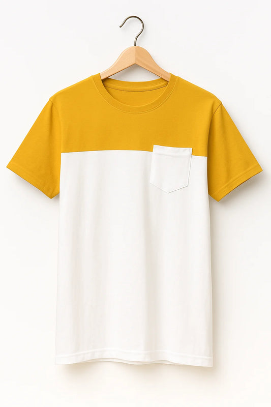 Mustard & White Colorblock Basic T-Shirt