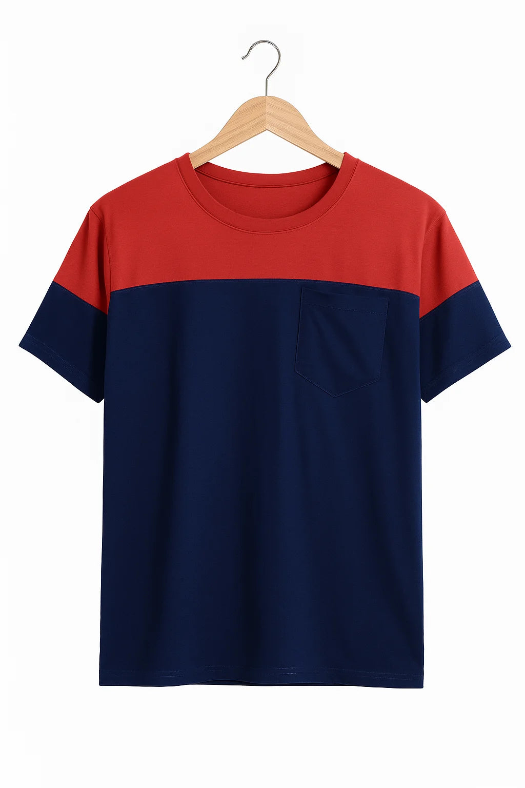 Red & Navy Colorblock Basic T-Shirt