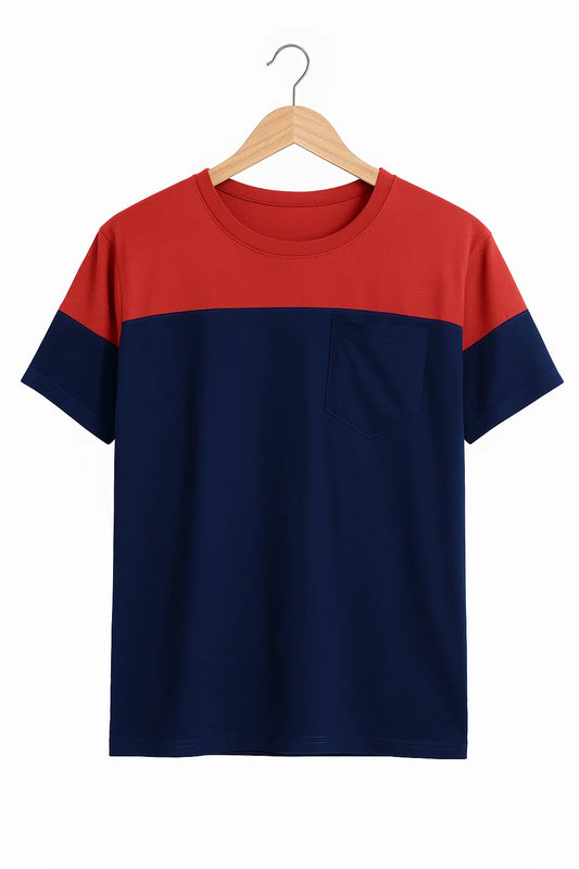 Red & Navy Colorblock Basic T-Shirt
