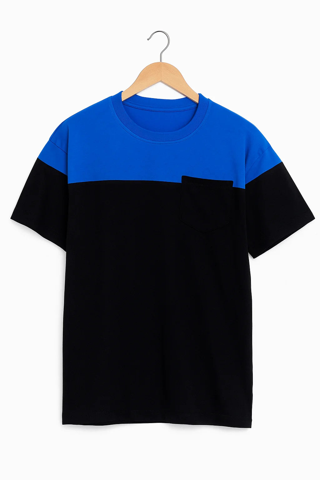 Blue & Black Colorblock Basic T-Shirt