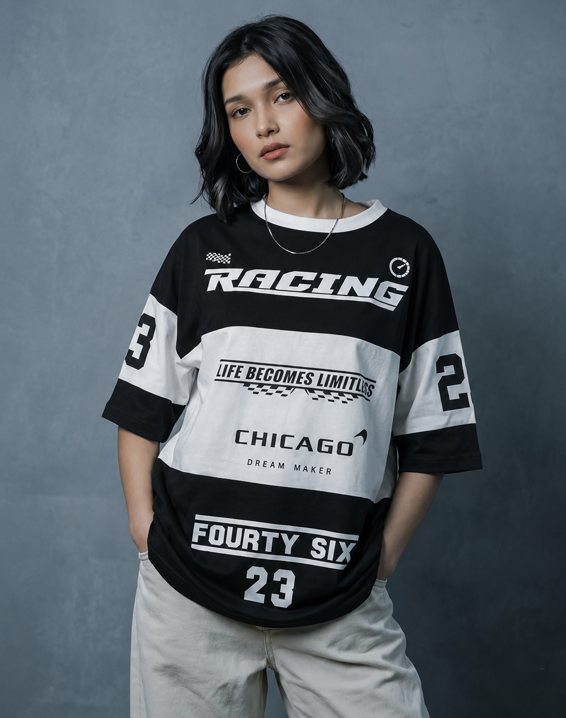 Drop-Shoulder T-Shirt – BLACK & WHITE RACING