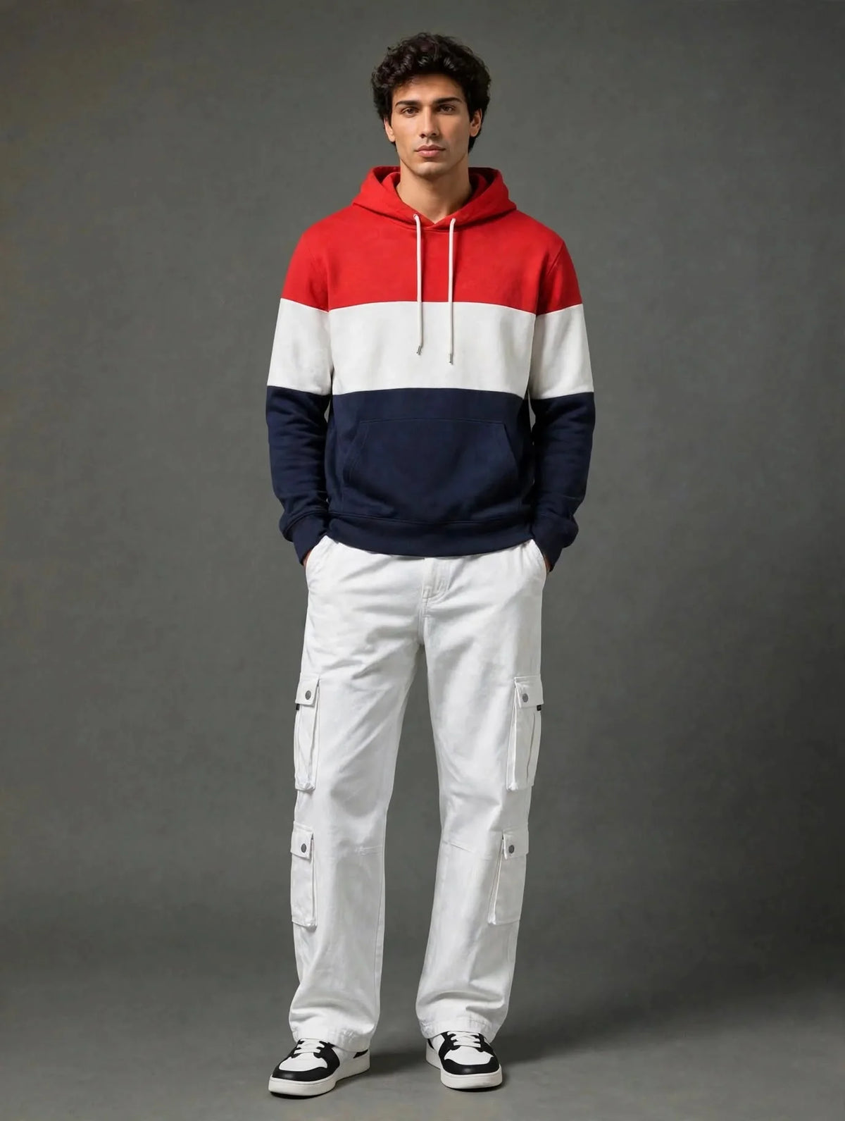 Red & White Color Block Hoodie