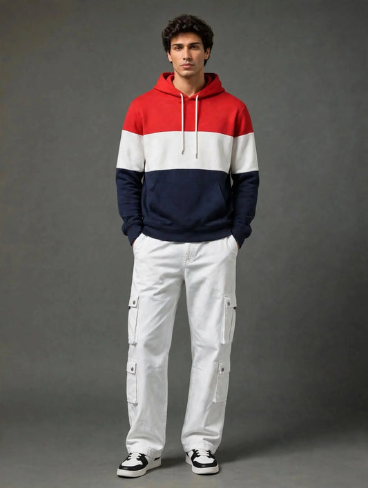 Red & White Color Block Hoodie