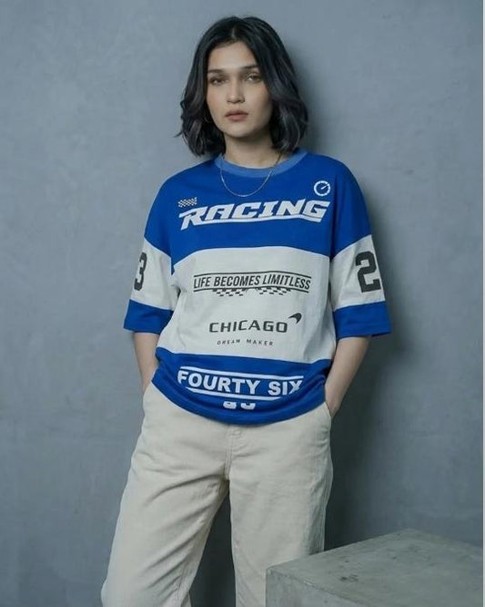 Drop-Shoulder T-Shirt – BLUE & WHITE RACING