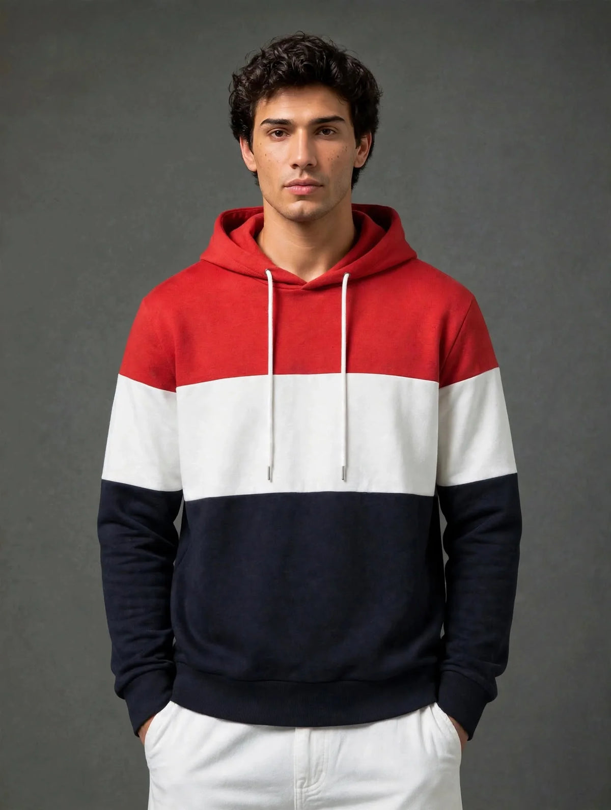 Red & White Color Block Hoodie