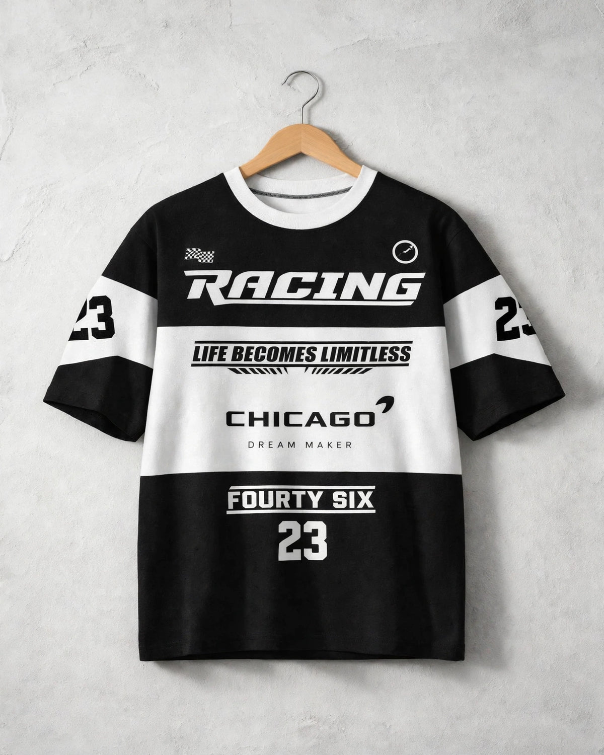 Drop-Shoulder T-Shirt – BLACK & WHITE RACING